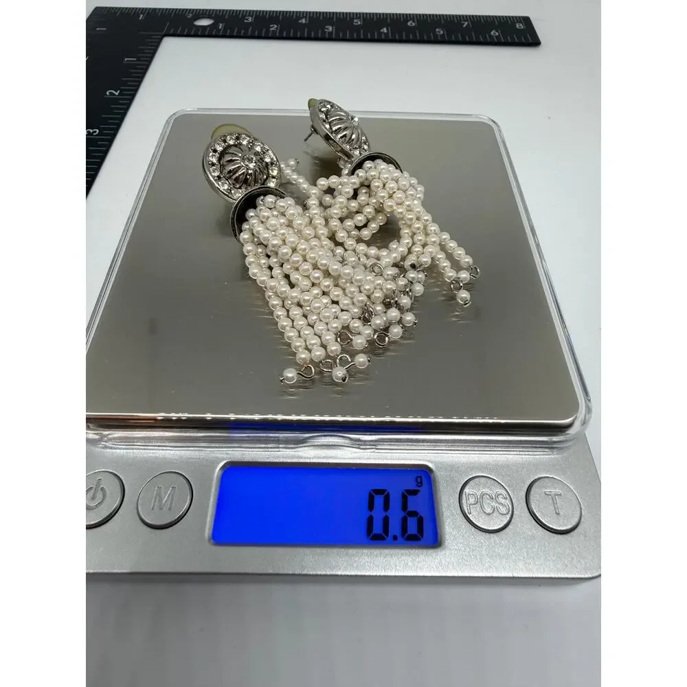 VINTAGE Avon Pearl Tassel Rhinestone Earrings Art Deco Gatsby Old Hollywood Glam